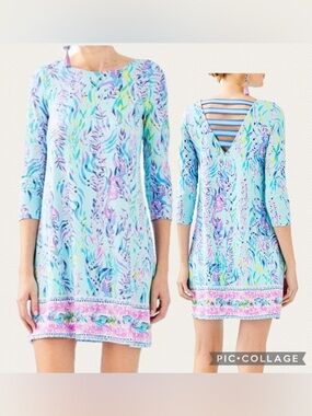 Lilly Pulitzer Ophelia Dress in Blue Oasis Tint – Swim Shady Print – Size S